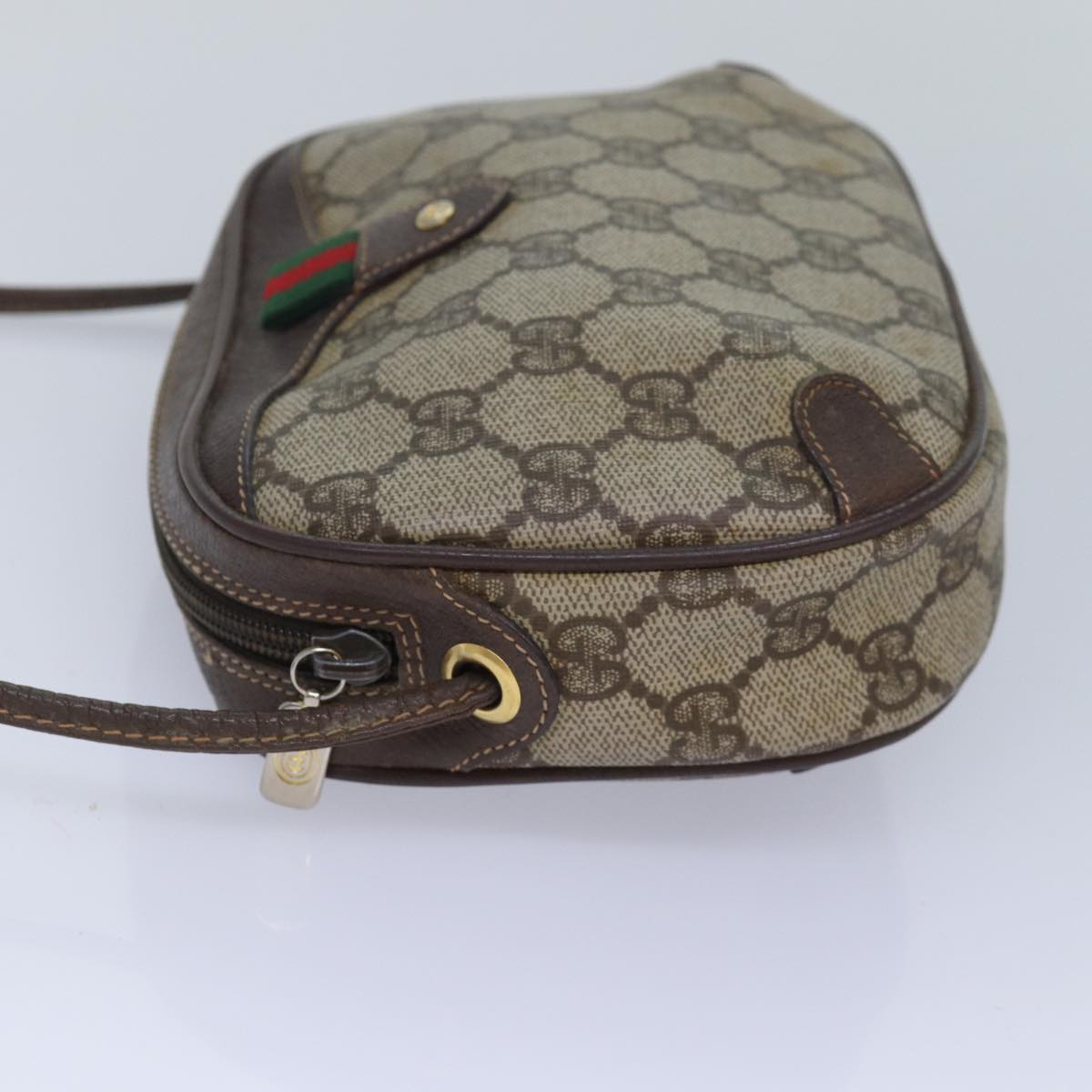 GUCCI GG Supreme Web Sherry Line Shoulder Bag PVC Beige 156 02 066 Auth 83926