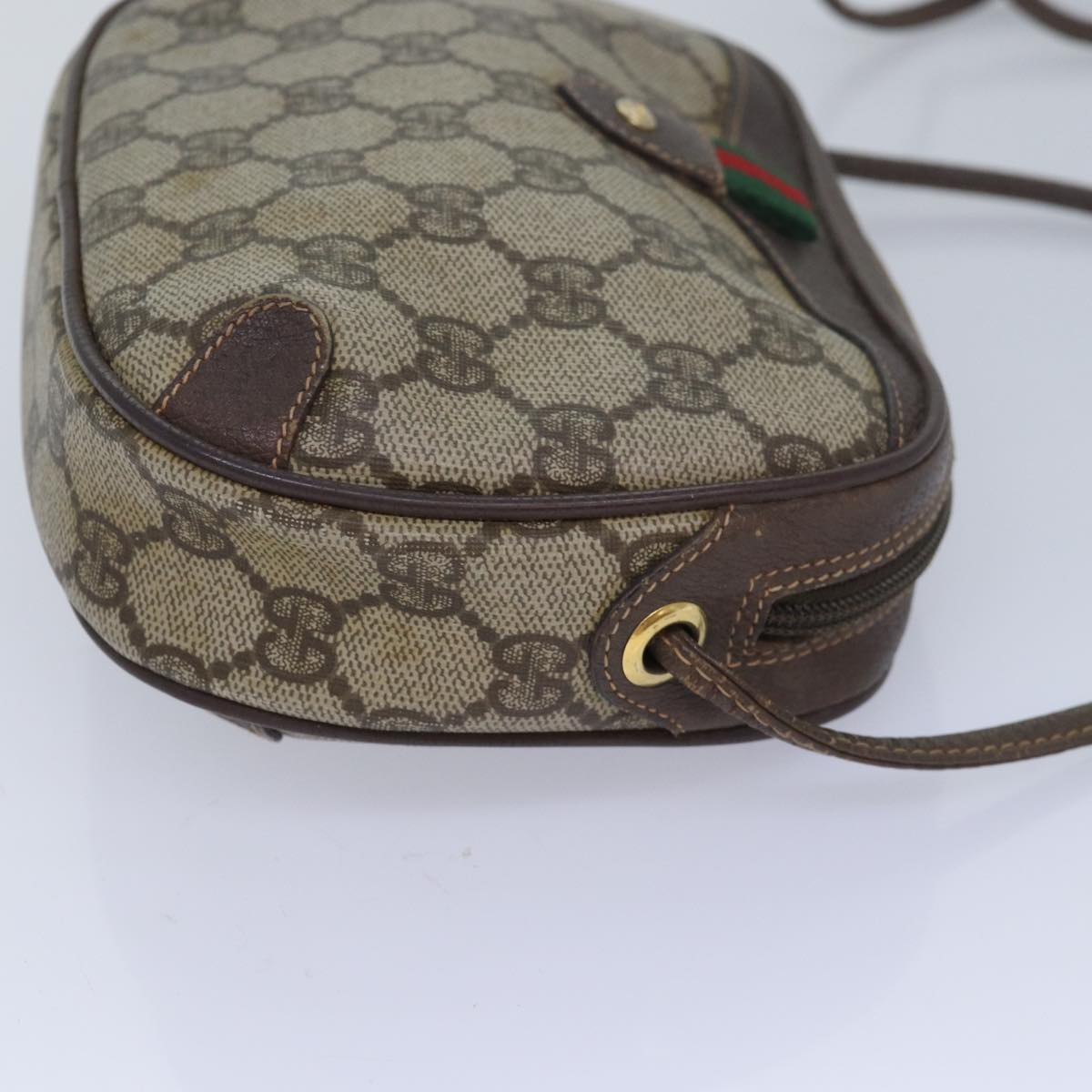 GUCCI GG Supreme Web Sherry Line Shoulder Bag PVC Beige 156 02 066 Auth 83926