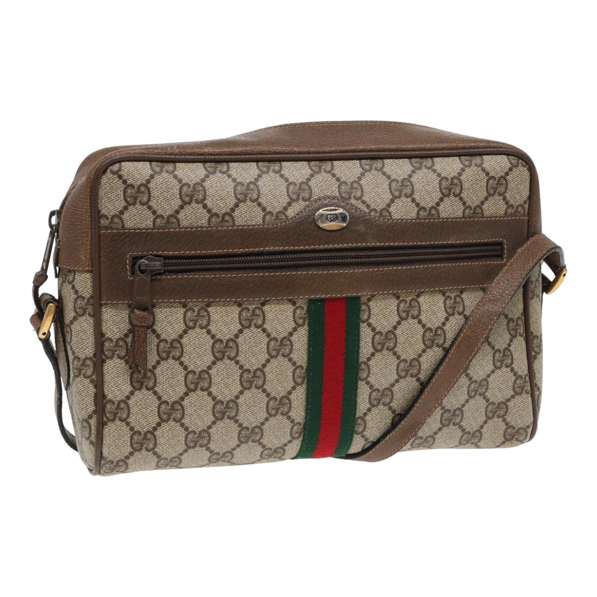 GUCCI GG Supreme Web Sherry Line Shoulder Bag PVC Beige 68 02 005 Auth 83928