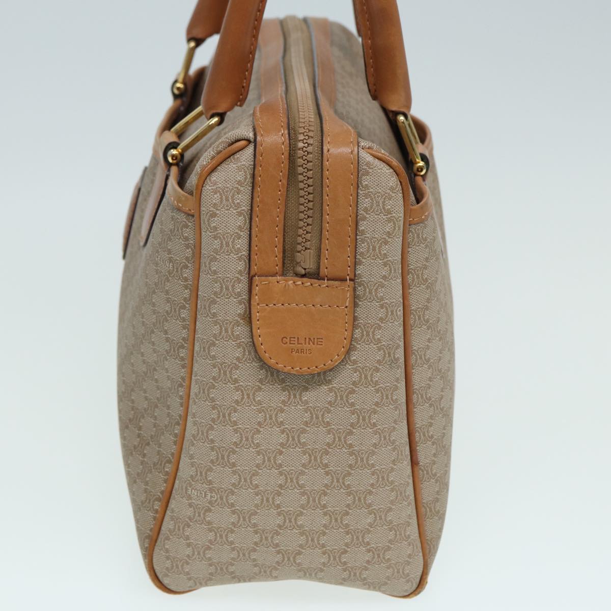 CELINE Macadam Canvas Hand Bag Leather Beige Auth 83931