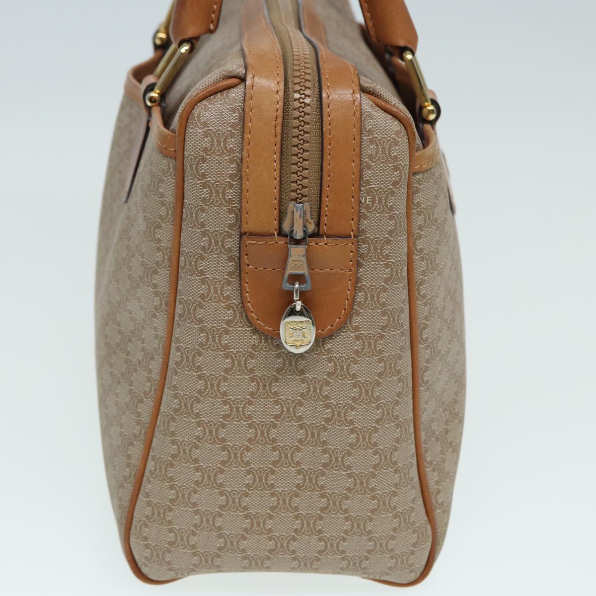 CELINE Macadam Canvas Hand Bag Leather Beige Auth 83931