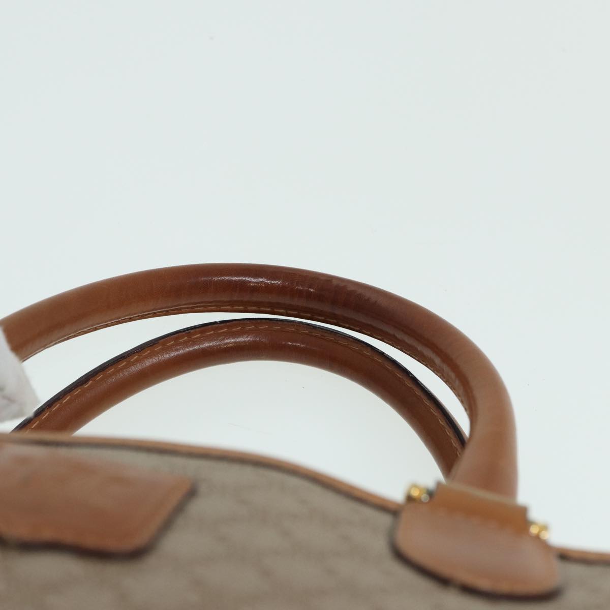 CELINE Macadam Canvas Hand Bag Leather Beige Auth 83931