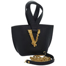 VERSACE Hand Bag Leather 2way Black Auth 83933-1