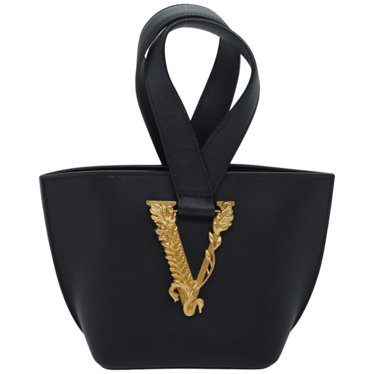 VERSACE Hand Bag Leather 2way Black Auth 83933