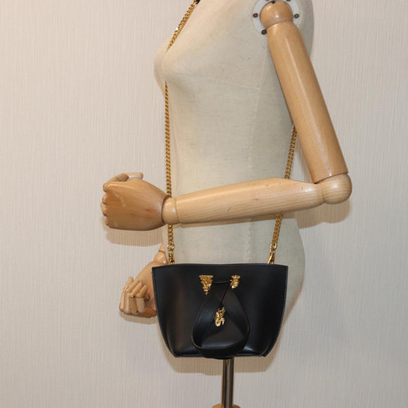 VERSACE Hand Bag Leather 2way Black Auth 83933