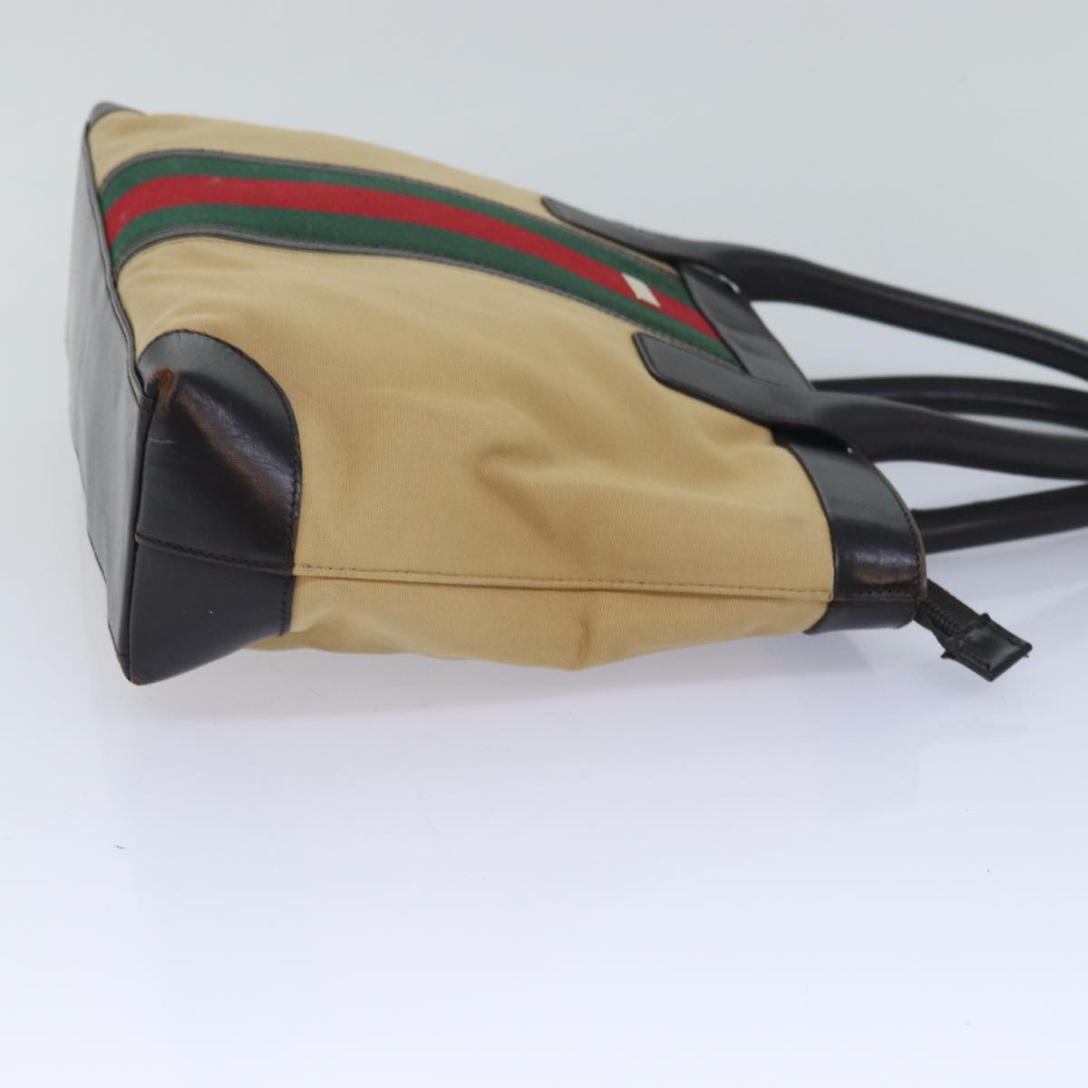 GUCCI Web Sherry Line Tote Bag Canvas Beige Red Green 002 1119 Auth 83934