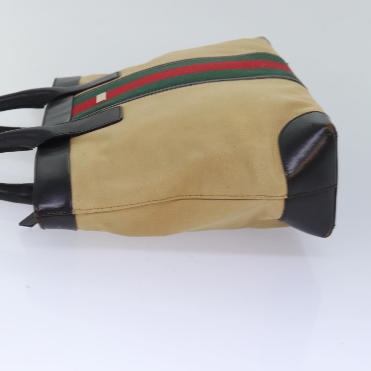 GUCCI Web Sherry Line Tote Bag Canvas Beige Red Green 002 1119 Auth 83934