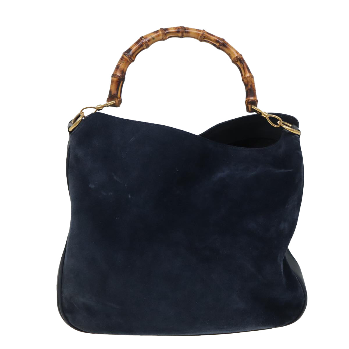 GUCCI Bamboo Shoulder Bag Suede 2way Navy 001 1577 2615 Auth 83940