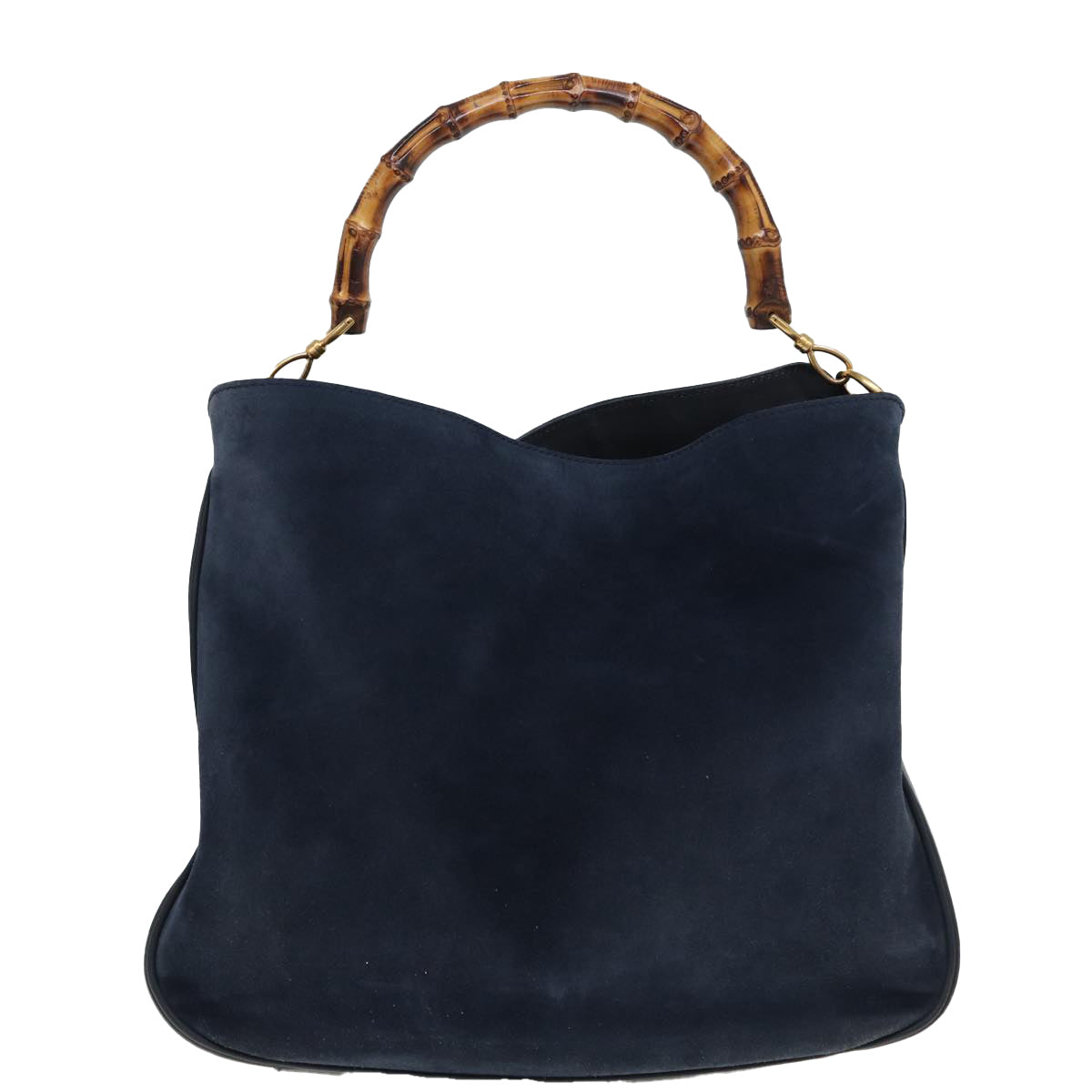 GUCCI Bamboo Shoulder Bag Suede 2way Navy 001 1577 2615 Auth 83940