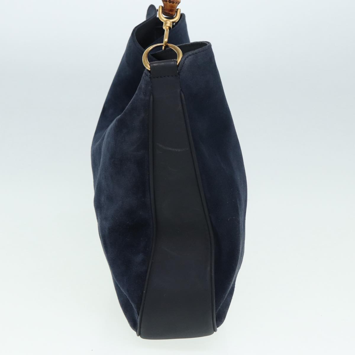 GUCCI Bamboo Shoulder Bag Suede 2way Navy 001 1577 2615 Auth 83940