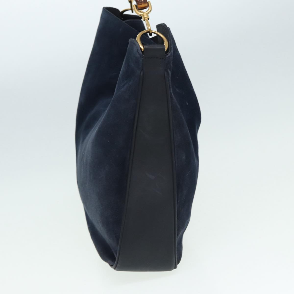 GUCCI Bamboo Shoulder Bag Suede 2way Navy 001 1577 2615 Auth 83940