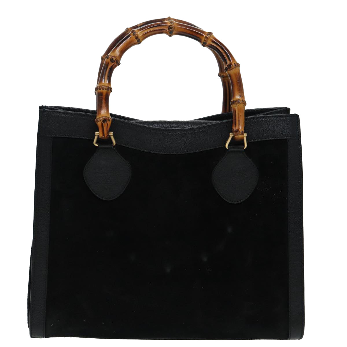 GUCCI Bamboo Hand Bag Suede Leather Black 002 1186 0260 Auth 83942