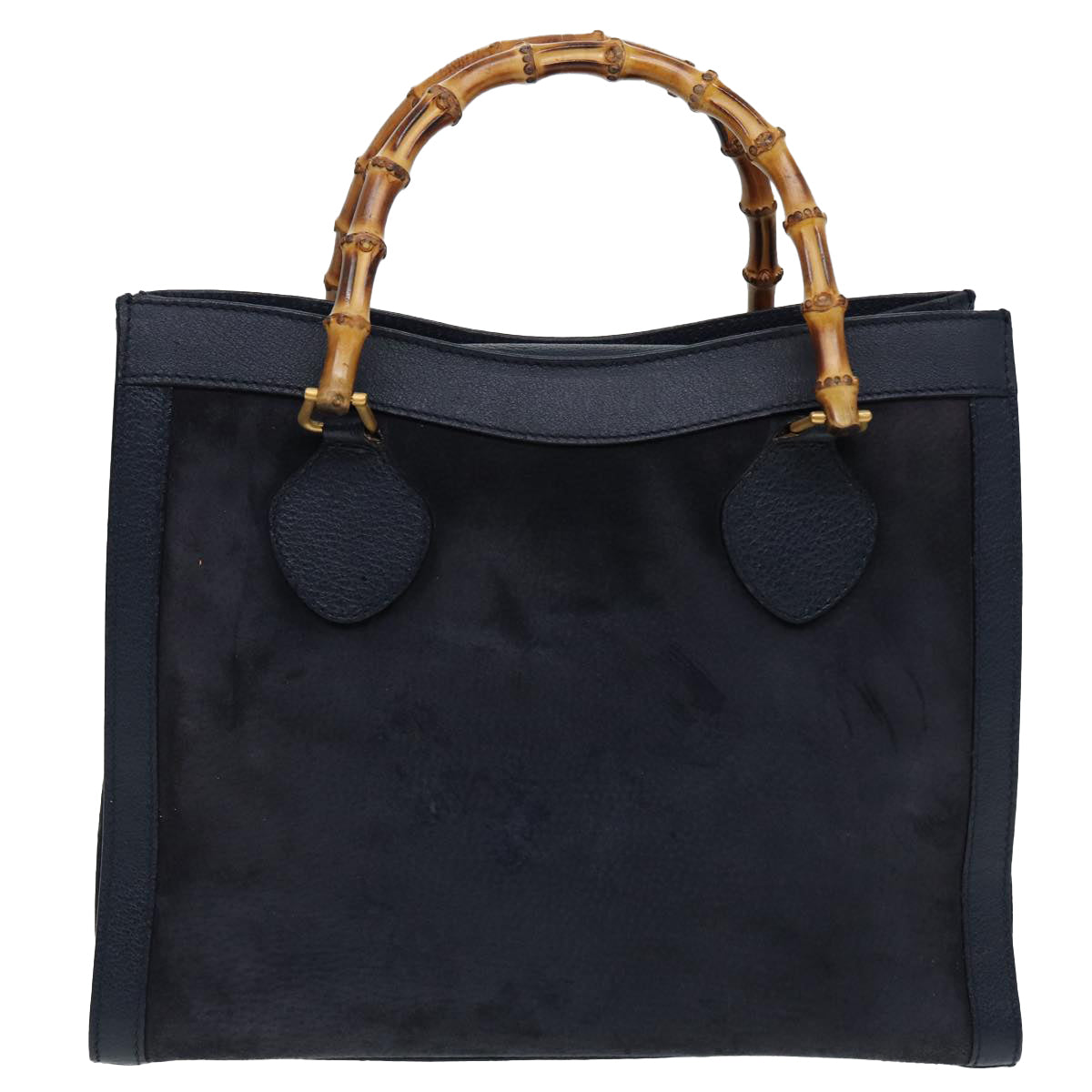 GUCCI Bamboo Hand Bag Suede Leather Navy Auth 83943