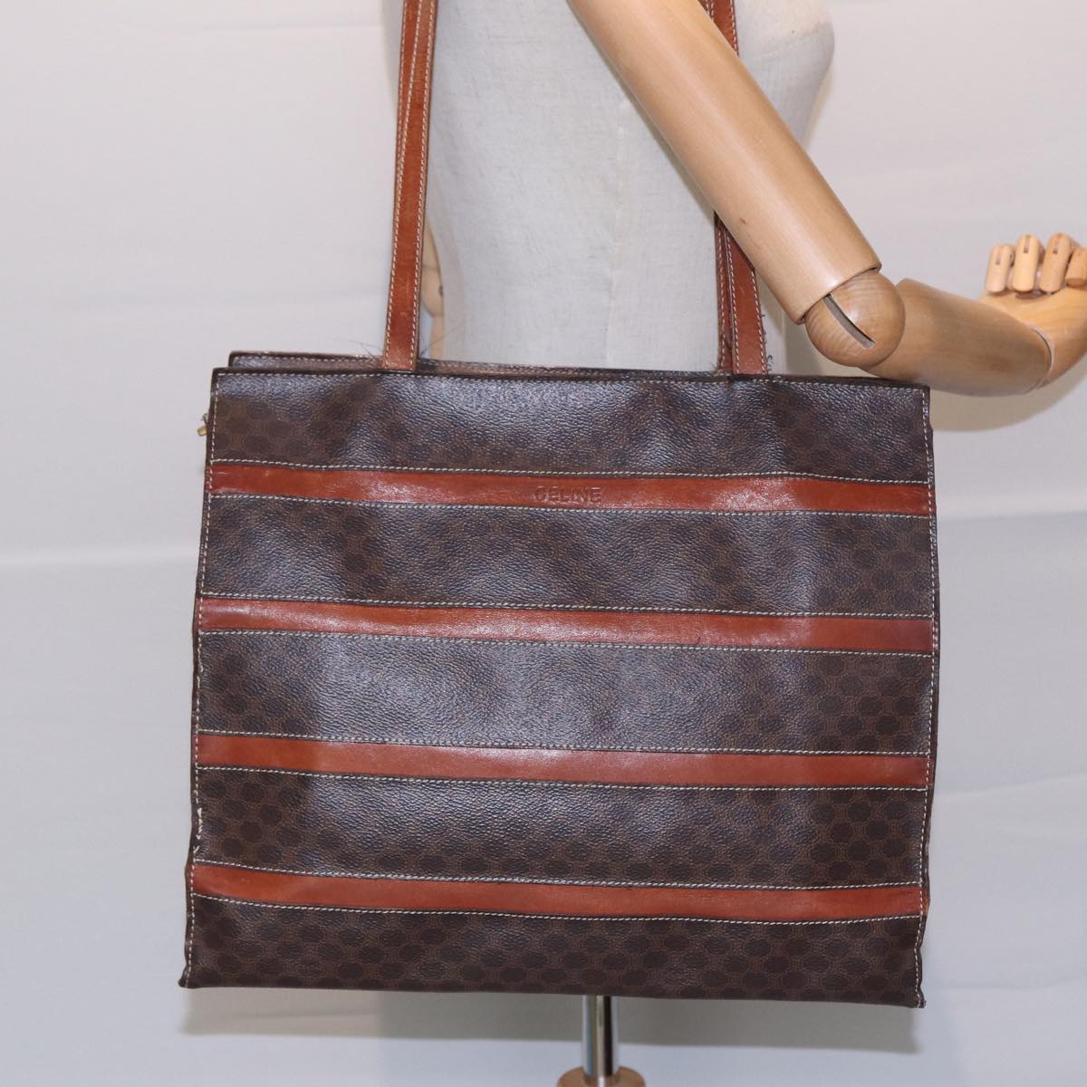 CELINE Macadam Canvas Tote Bag PVC Leather Brown Auth 83944