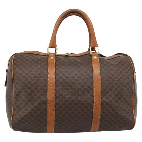 CELINE Macadam Canvas Boston Bag PVC Leather Brown Auth 83945