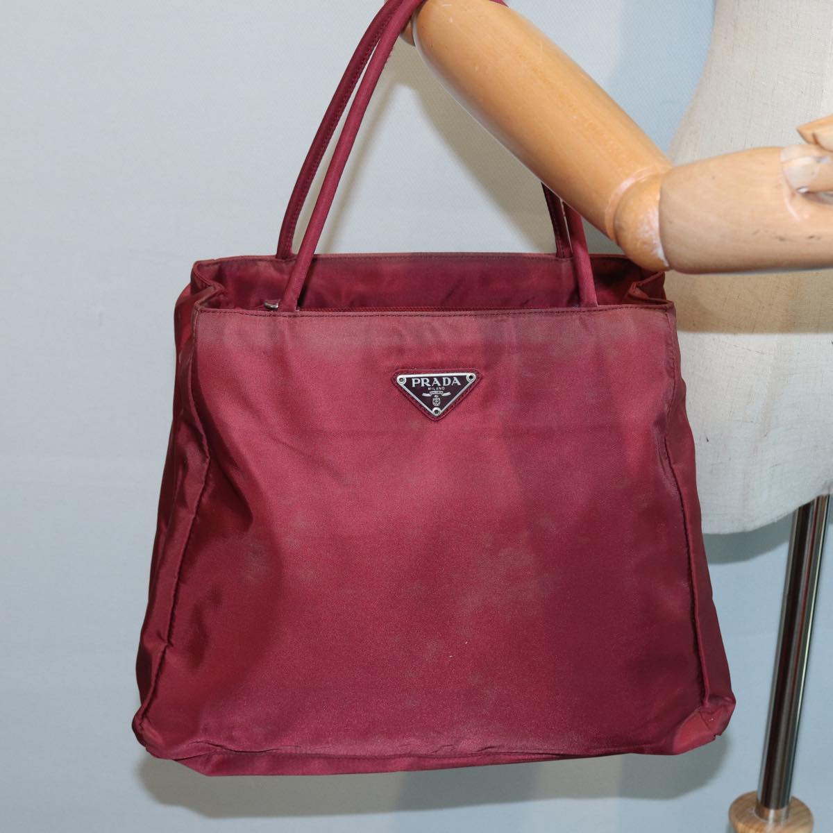 PRADA Hand Bag Nylon Red Auth 83951