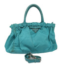 PRADA Hand Bag Nylon 2way Turquoise Blue Auth 83957-1