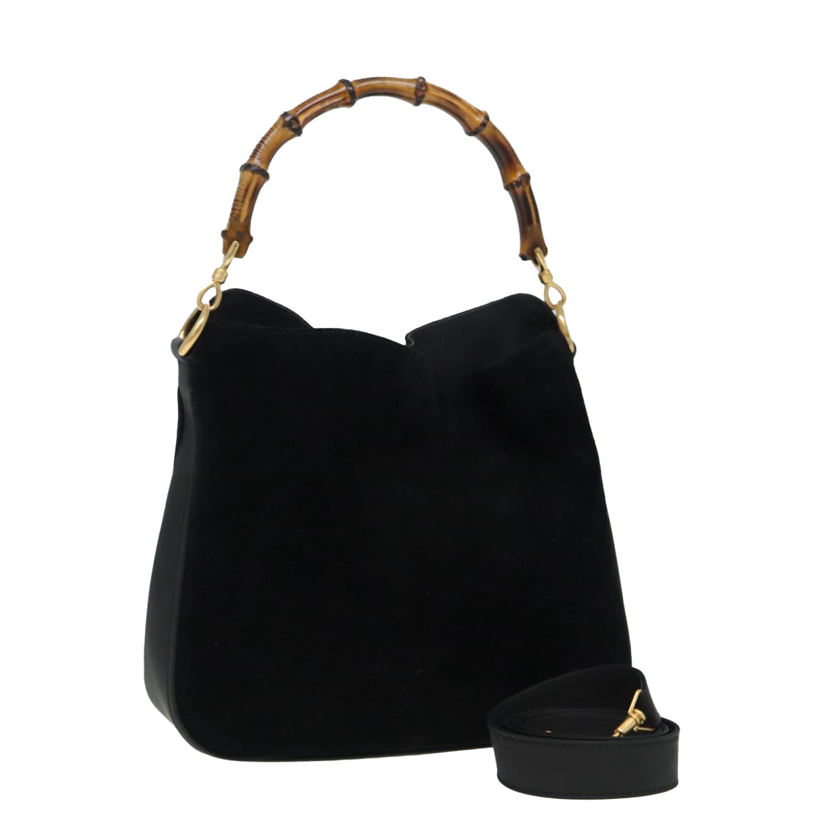 GUCCI Bamboo Hand Bag Suede Black 001 3754 1638 Auth 83964