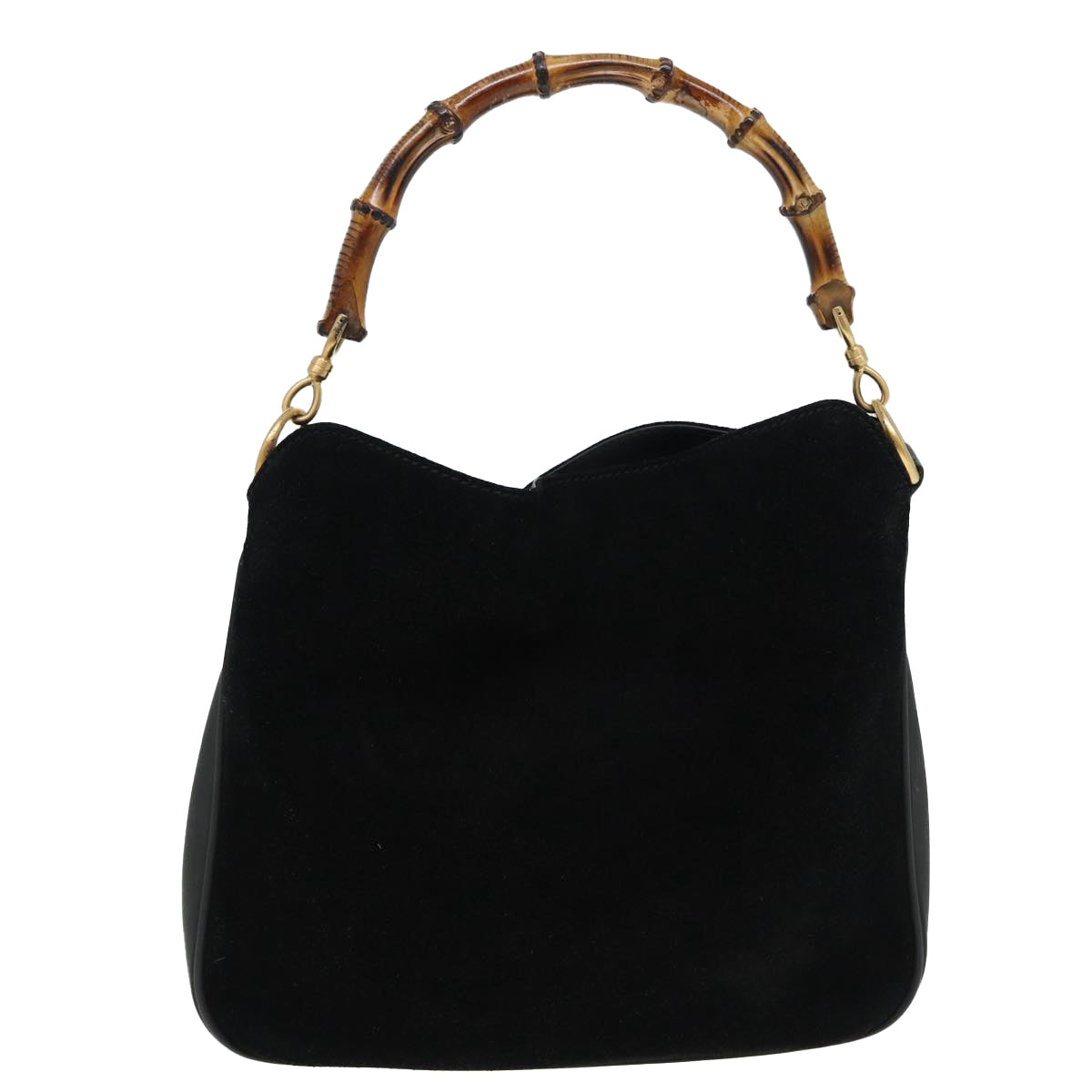 GUCCI Bamboo Hand Bag Suede Black 001 3754 1638 Auth 83964