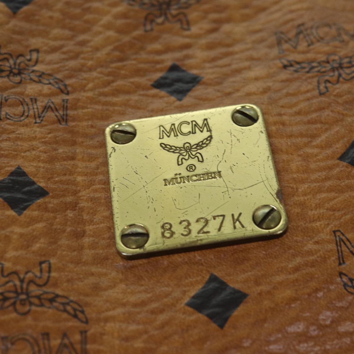 MCM Vicetos Logogram Clutch Bag PVC Leather Brown Gold Auth 84095