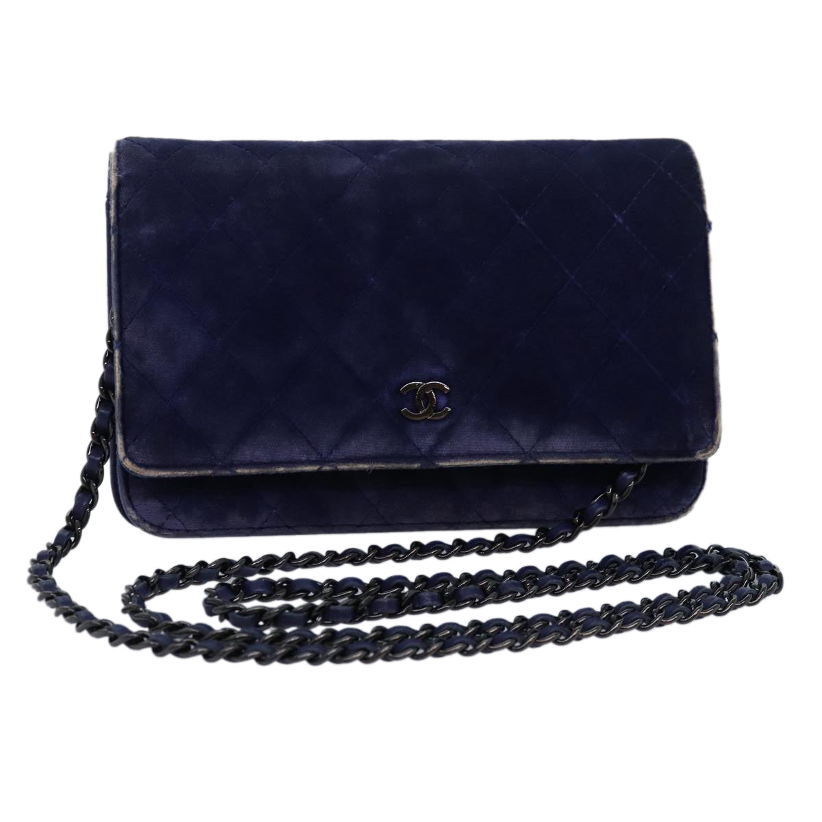 CHANEL Chain Shoulder Bag Moquette Navy CC Auth 84139