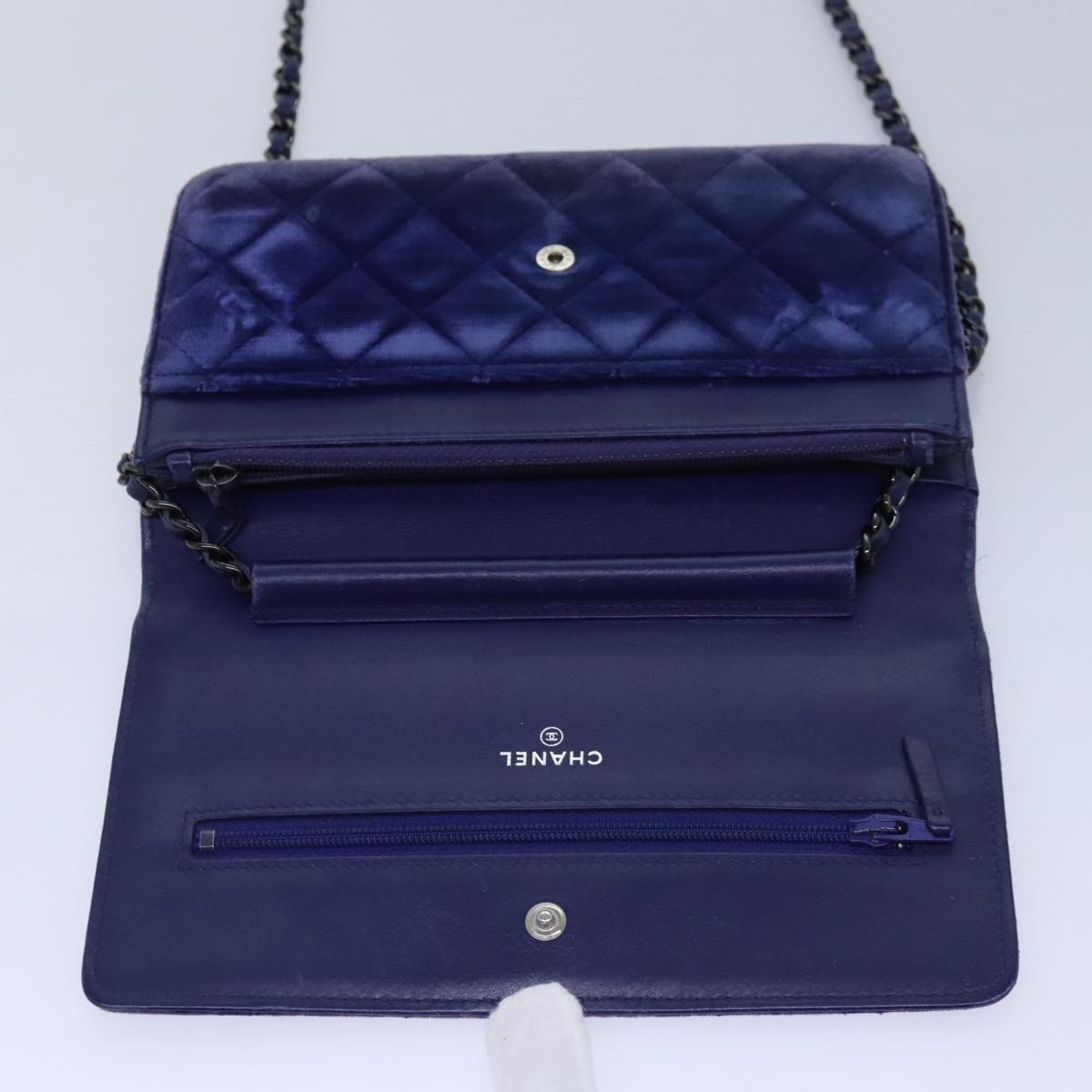 CHANEL Chain Shoulder Bag Moquette Navy CC Auth 84139