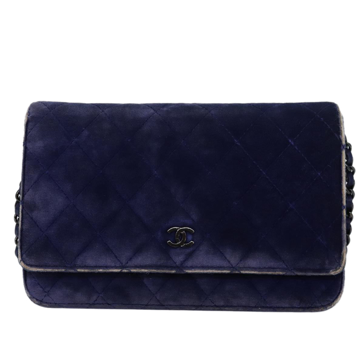 CHANEL Chain Shoulder Bag Moquette Navy CC Auth 84139