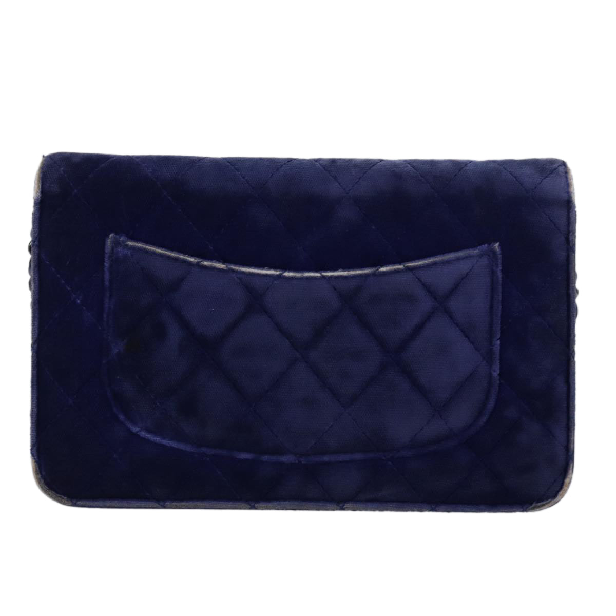 CHANEL Chain Shoulder Bag Moquette Navy CC Auth 84139 - 0