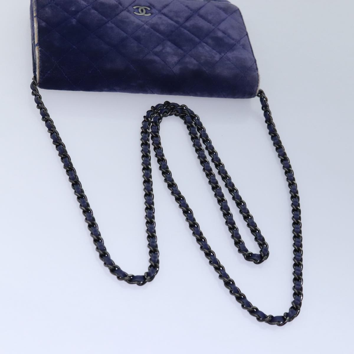 CHANEL Chain Shoulder Bag Moquette Navy CC Auth 84139