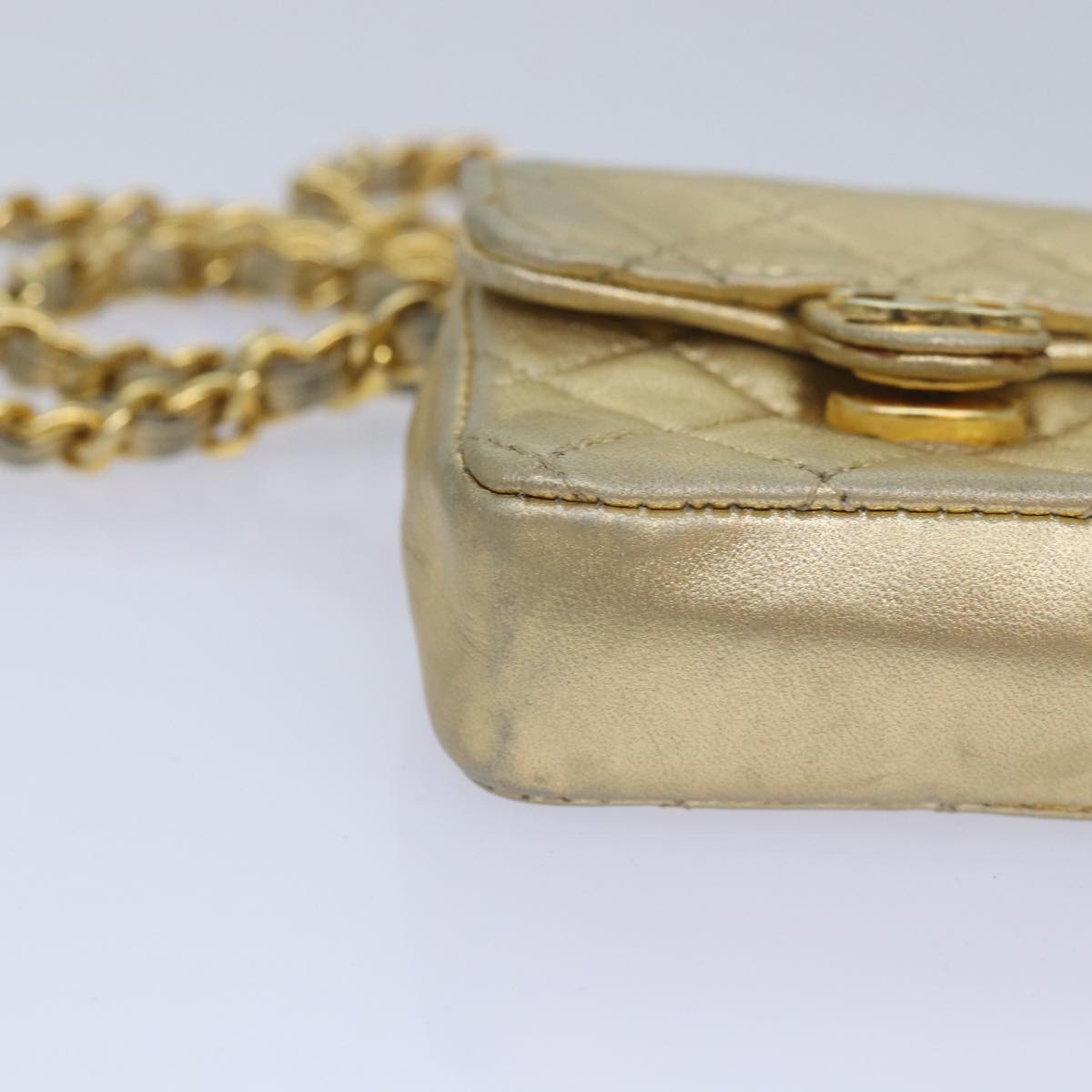 CHANEL Mini Matelasse Chain Shoulder Bag Lamb Skin Gold Tone CC Auth 84205A