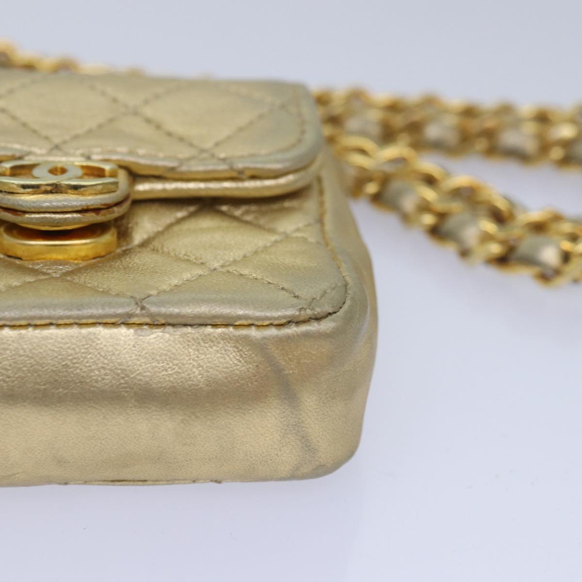 CHANEL Mini Matelasse Chain Shoulder Bag Lamb Skin Gold Tone CC Auth 84205A