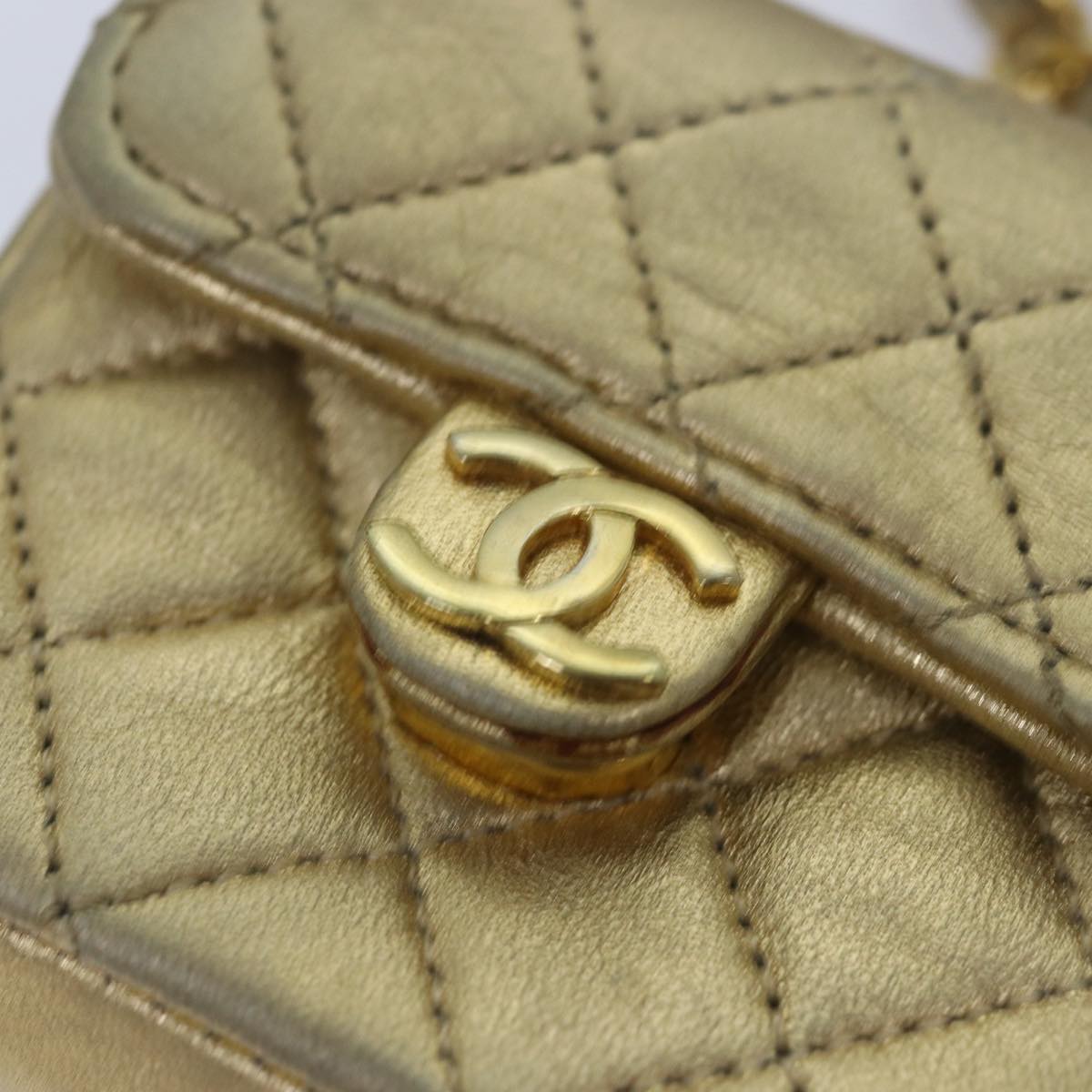 CHANEL Mini Matelasse Chain Shoulder Bag Lamb Skin Gold Tone CC Auth 84205A