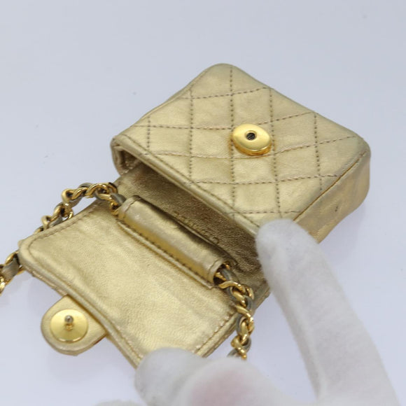 CHANEL Mini Matelasse Chain Shoulder Bag Lamb Skin Gold Tone CC Auth 84205V