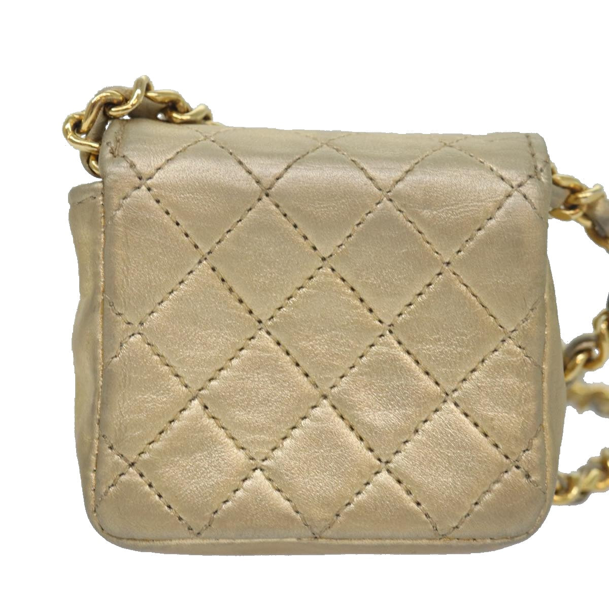 CHANEL Mini Matelasse Chain Shoulder Bag Lamb Skin Gold Tone CC Auth 84205A - 0