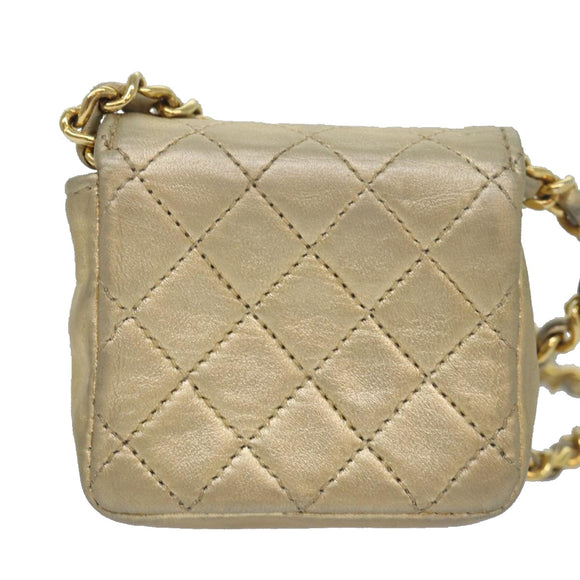 CHANEL Mini Matelasse Chain Shoulder Bag Lamb Skin Gold Tone CC Auth 84205V