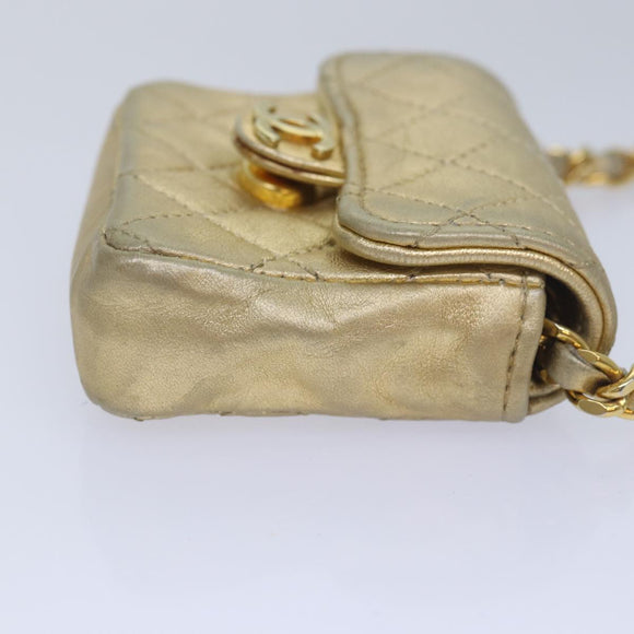 CHANEL Mini Matelasse Chain Shoulder Bag Lamb Skin Gold Tone CC Auth 84205V
