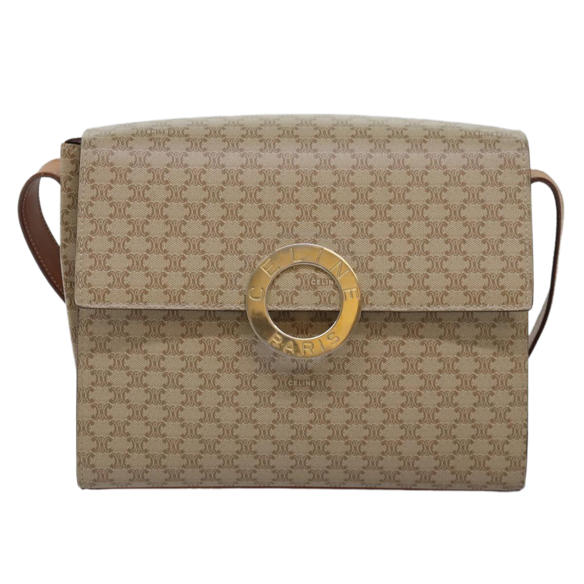 CELINE Macadam Canvas Shoulder Bag Beige Auth 84211 - 0