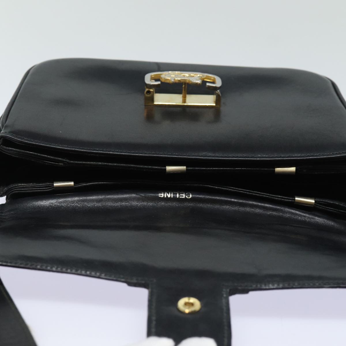 CELINE Shoulder Bag Leather Black Auth 84213