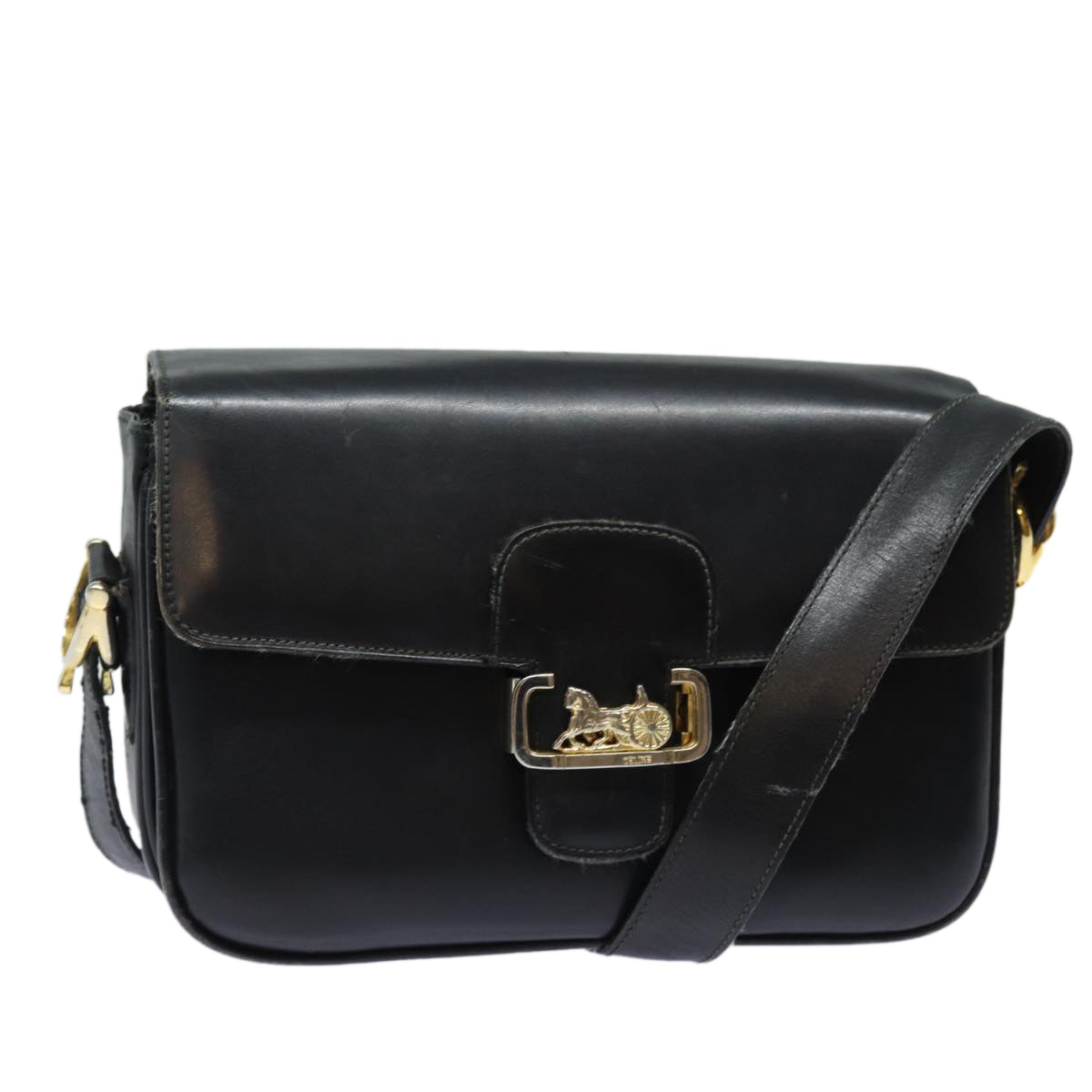 CELINE Shoulder Bag Leather Black Auth 84213