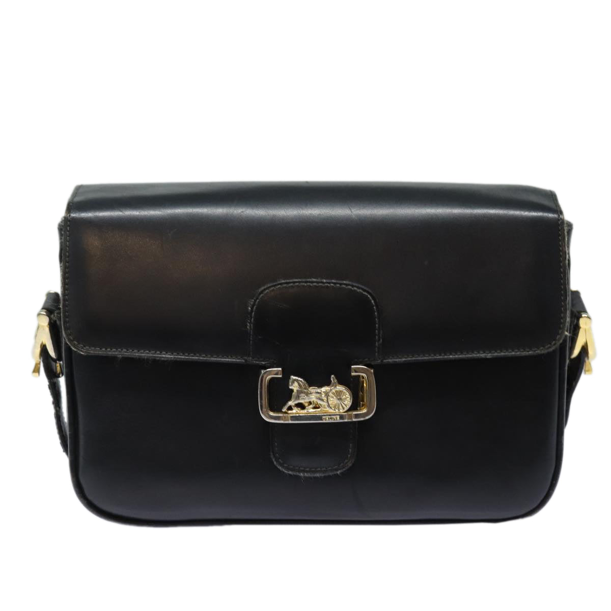 CELINE Shoulder Bag Leather Black Auth 84213