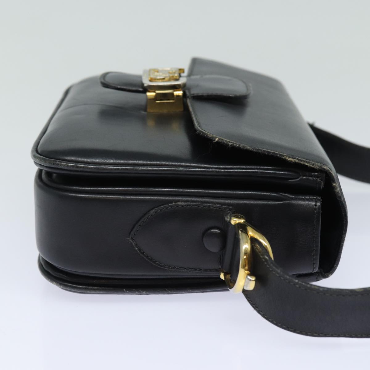 CELINE Shoulder Bag Leather Black Auth 84213