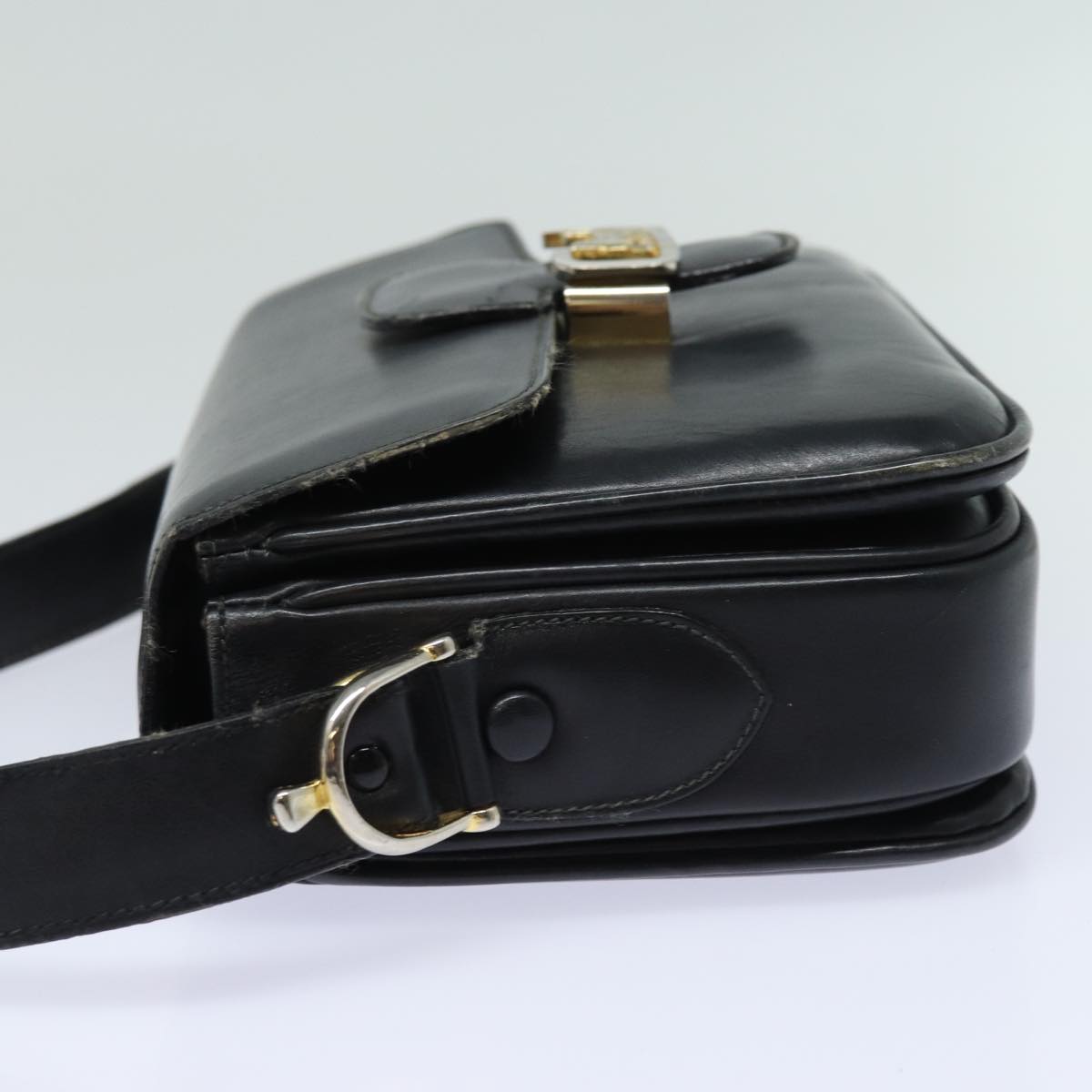 CELINE Shoulder Bag Leather Black Auth 84213