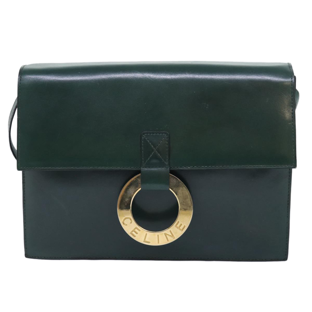 CELINE Clutch Bag Leather 2way Green Auth 84214