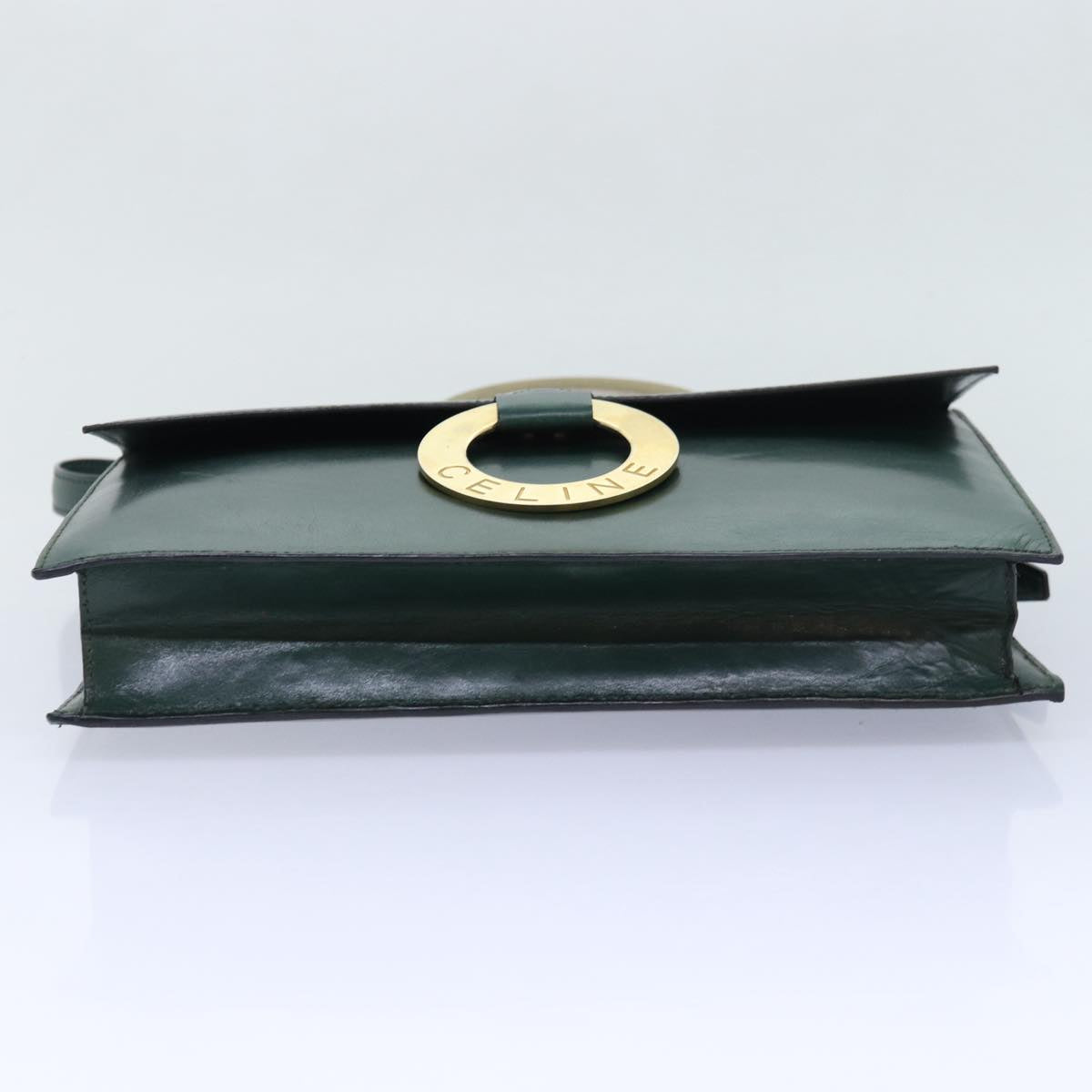 CELINE Clutch Bag Leather 2way Green Auth 84214