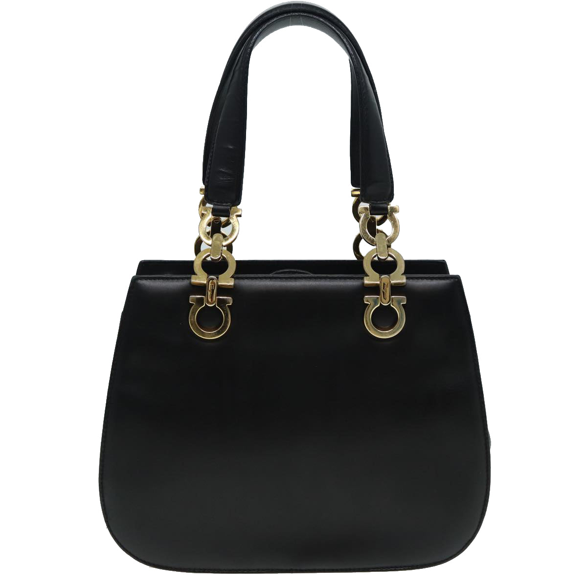 Salvatore Ferragamo Gancini Hand Bag Leather Black Auth 84215 - 0