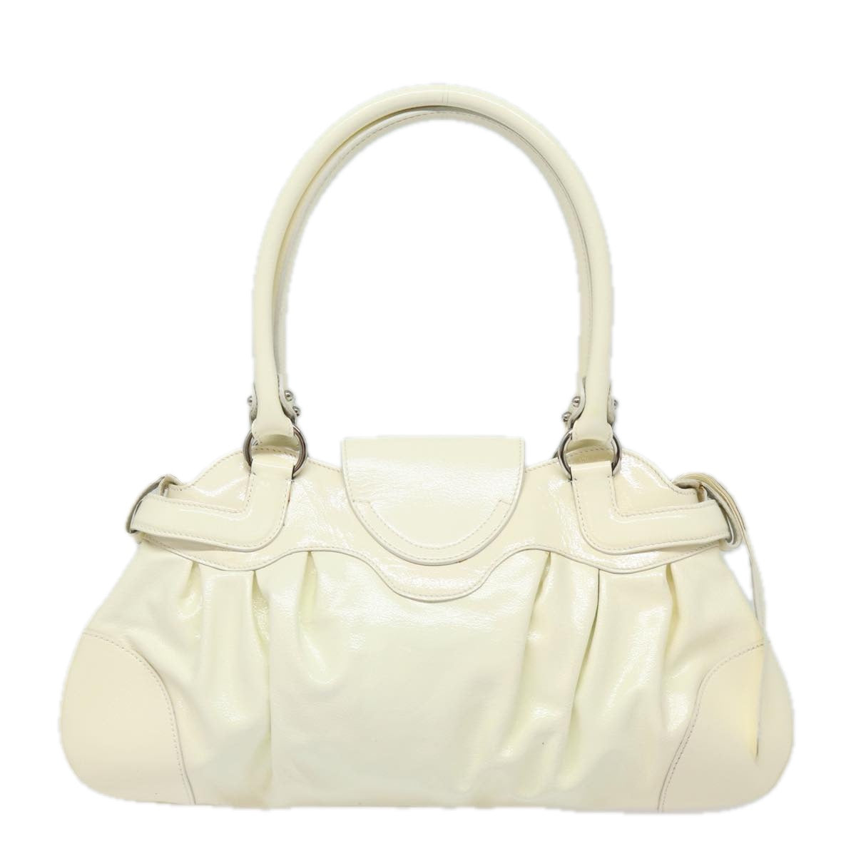 Salvatore Ferragamo Gancini Hand Bag Patent leather White Auth 84216 - 0