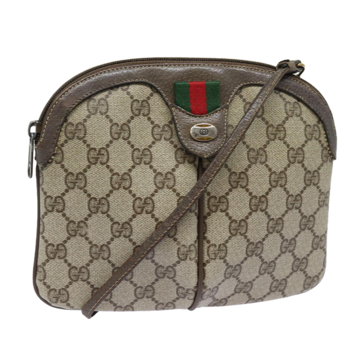 GUCCI GG Supreme Web Sherry Line Shoulder Bag PVC Beige 904 02 047 Auth 84221