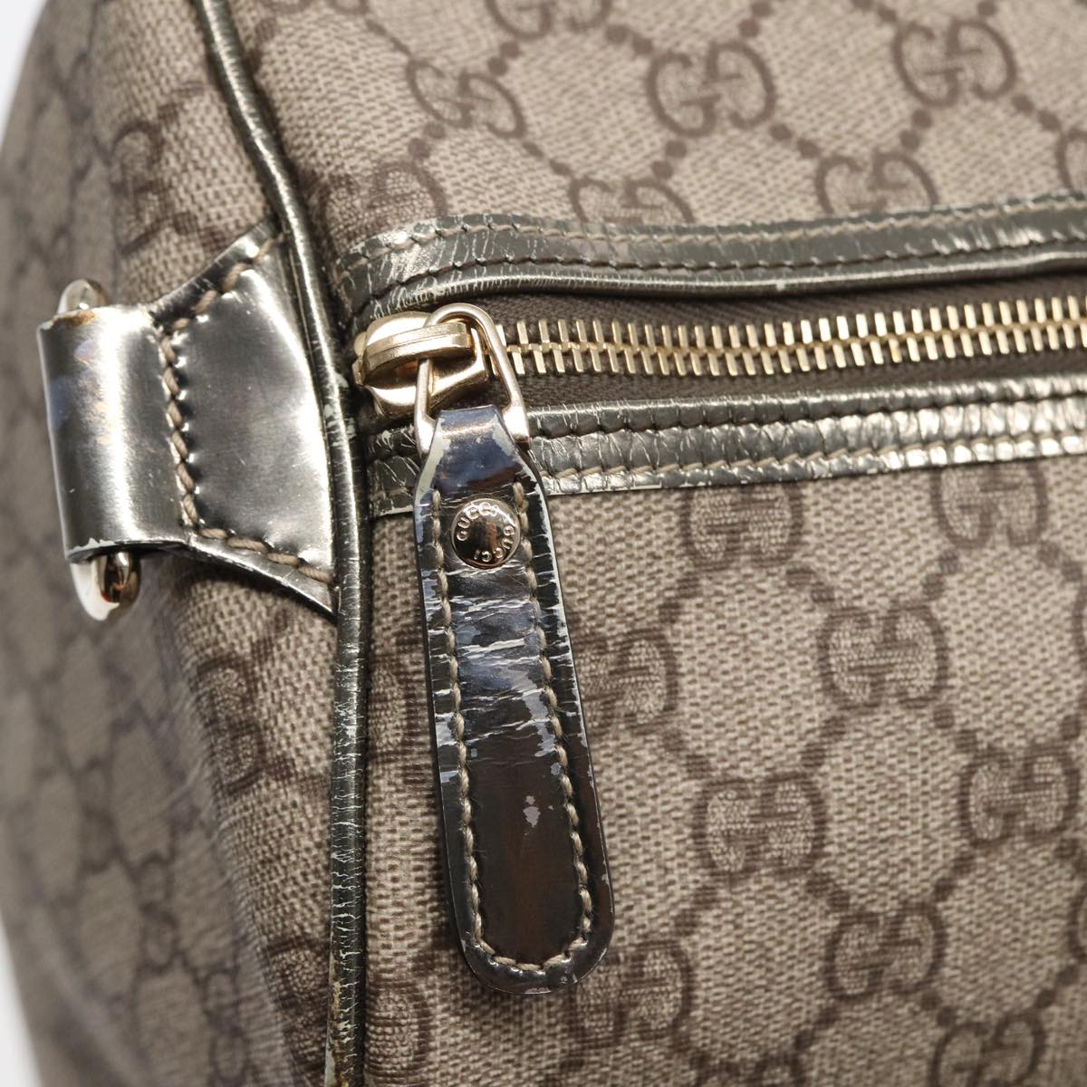 GUCCI GG Supreme Boston Bag PVC Beige 193602 Auth 84231