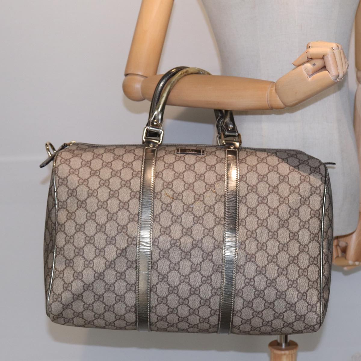 GUCCI GG Supreme Boston Bag PVC Beige 193602 Auth 84231