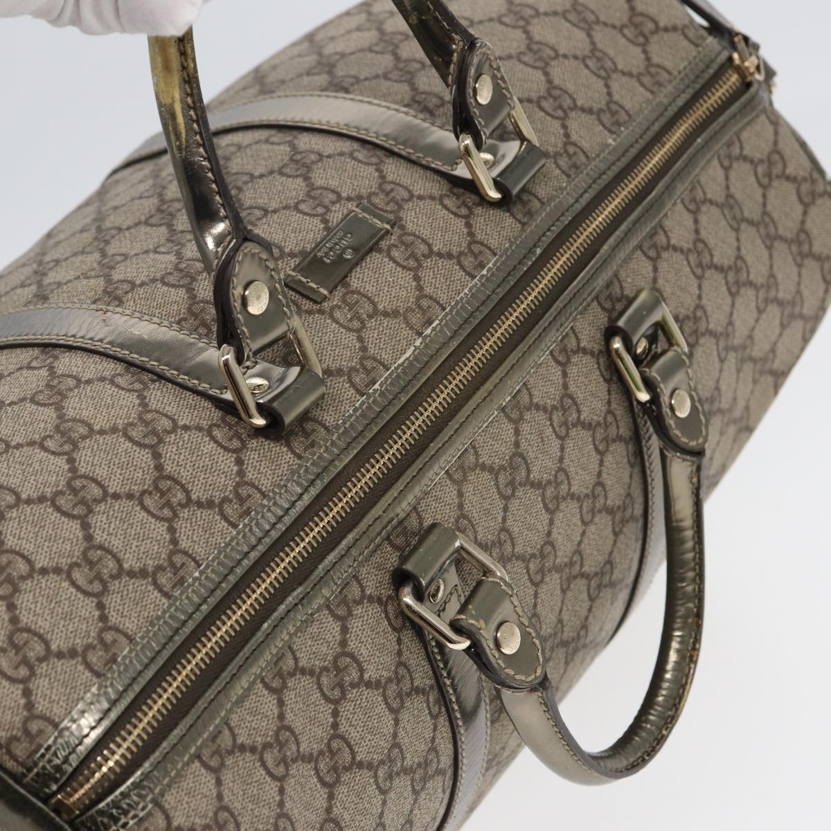 GUCCI GG Supreme Boston Bag PVC Beige 193602 Auth 84231